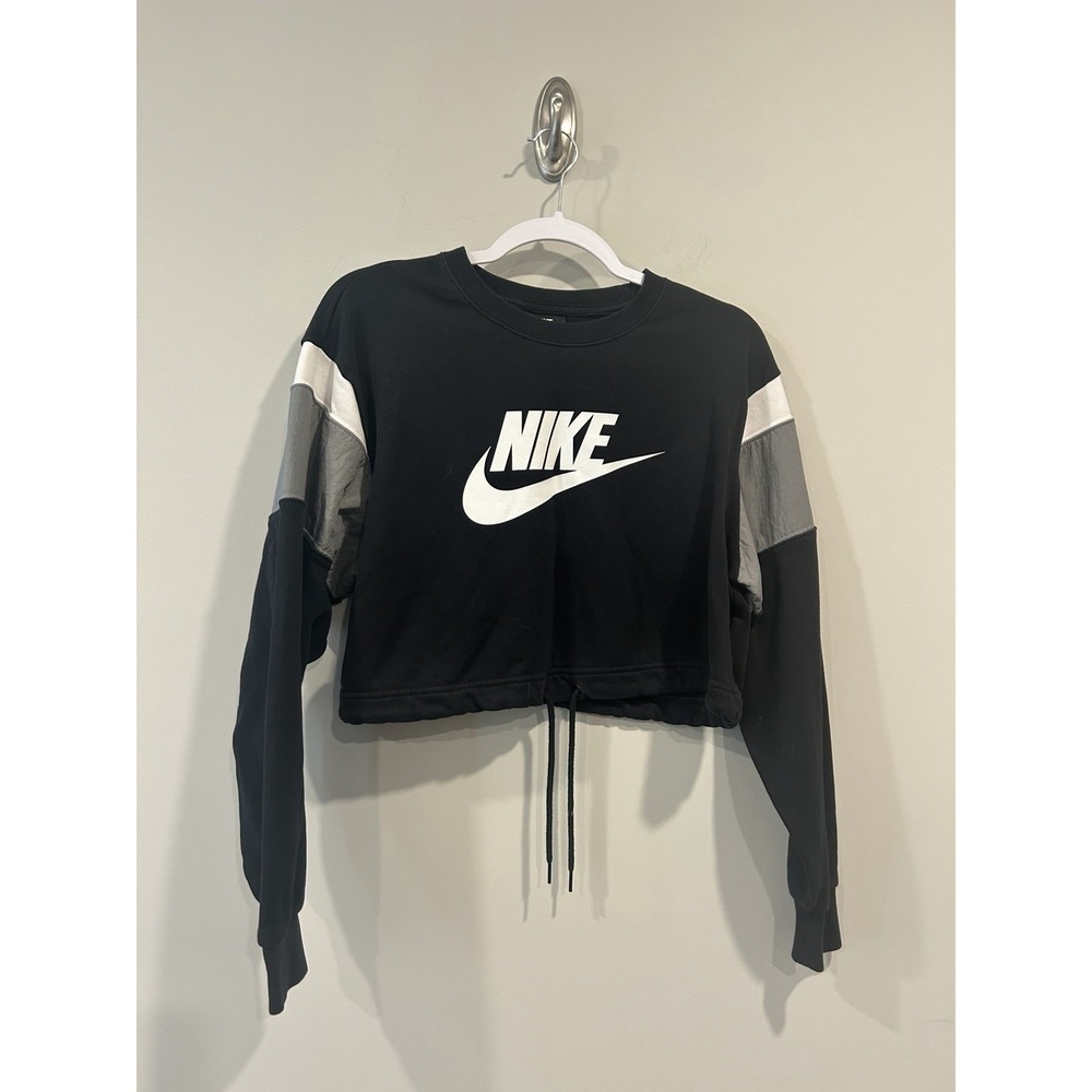 NIKE Size M Womens Cotton Blend Hem Drawstring Cropped Training Athletic Top